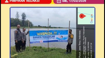 Giat pemasangan banner himbauan larangan bermain di Waduk sungai di wilayah Polsek sukodadi.